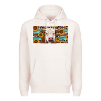 Pale Pink Heifer With Sunflower And Serape Premium Hoodie - RanaPortraitStore