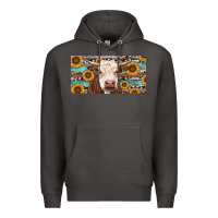 Smoke Heifer With Sunflower And Serape Premium Hoodie - RanaPortraitStore