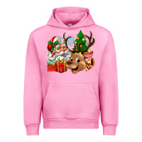 Fuchsia Pink santa and reindeer Urban Hoodie - Zillion Design Studio