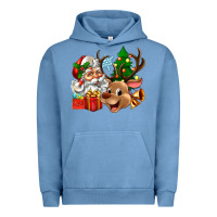 Pigment Pebble Blue santa and reindeer Urban Hoodie - Zillion Design Studio
