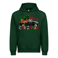 Forest Green merry christmas with black truck Urban Hoodie - Zillion Design Studio