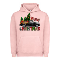 Pigment Salmon merry christmas with black truck Urban Hoodie - Zillion Design Studio