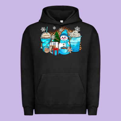 Winter Snowman Coffee Cups Urban Hoodie Designed By Zillion Design Studio