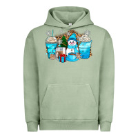 Pigment Oil Green winter snowman coffee cups Urban Hoodie - Zillion Design Studio