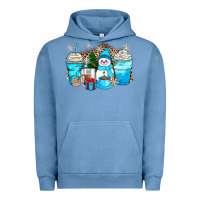Pigment Pebble Blue winter snowman coffee cups Urban Hoodie - Zillion Design Studio