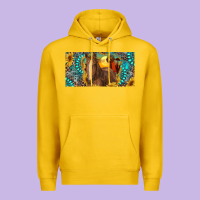 Horse And Desert With Sunflowers Gemstone Premium Hoodie Designed By Ranaportraitstore