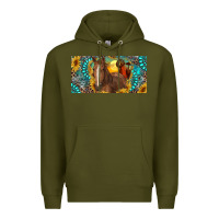 Army Green horse and desert with sunflowers gemstone Premium Hoodie - RanaPortraitStore