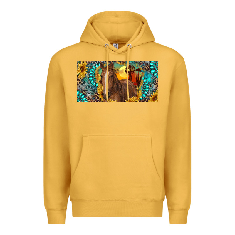 Horse And Desert With Sunflowers Gemstone Premium Hoodie by RanaPortraitStore | Teevron