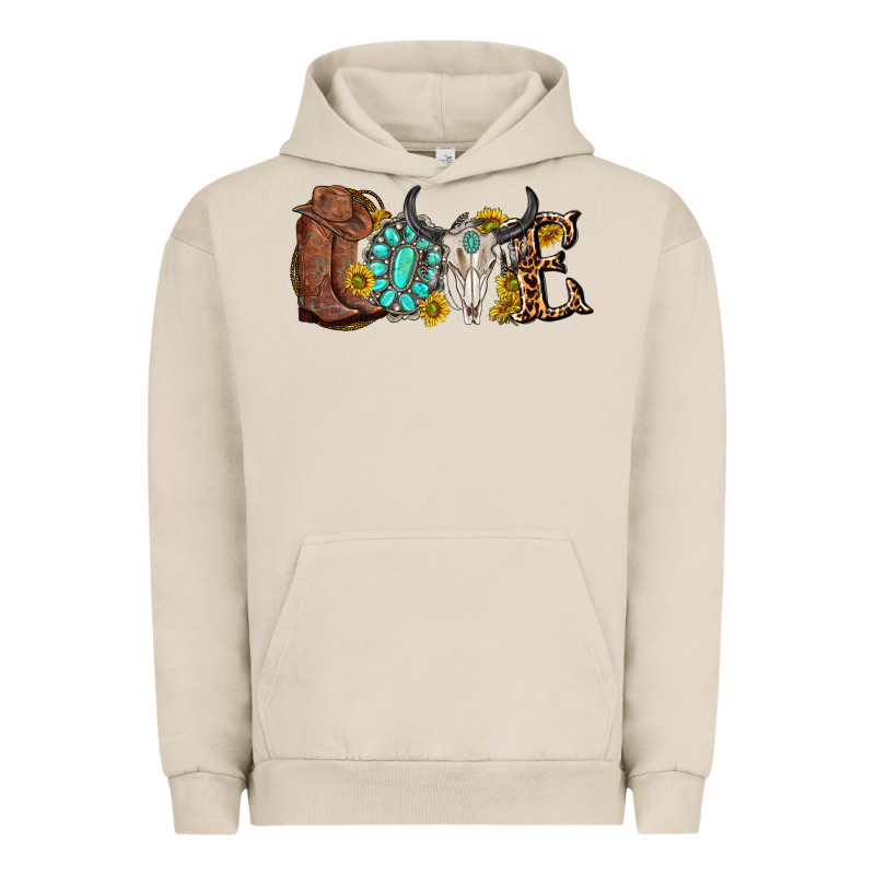 Western Love Bull Skull With Gemstone And Sunflowe Urban Hoodie by texasbilliewilder | Teevron
