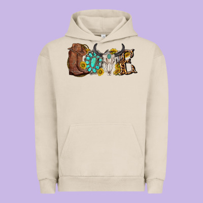 Urban Hoodie western love bull skull with gemstone and sunflowe