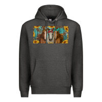 Charcoal Heather horses with leopard and sunflowers Premium Hoodie - RanaPortraitStore