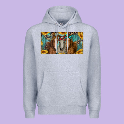 Horses With Leopard And Sunflowers Premium Hoodie Designed By Ranaportraitstore