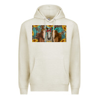 Oatmeal Heather horses with leopard and sunflowers Premium Hoodie - RanaPortraitStore