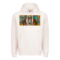 Pale Pink horses with leopard and sunflowers Premium Hoodie - RanaPortraitStore