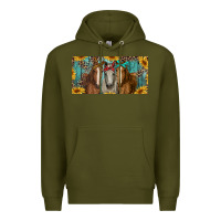 Army Green horses with leopard and sunflowers Premium Hoodie - RanaPortraitStore