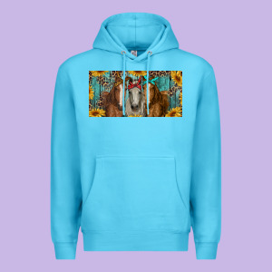 Horses With Leopard And Sunflowers Premium Hoodie Designed By Ranaportraitstore