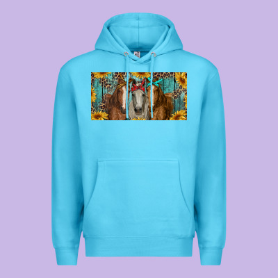 Horses With Leopard And Sunflowers Premium Hoodie Designed By Ranaportraitstore