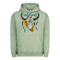Pigment Oil Green wild soul boho bull skull Urban Hoodie - texasbilliewilder