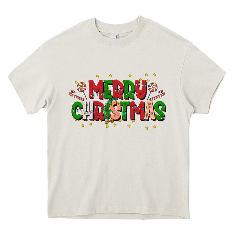 Festive Merry Christmas Greeting Heavy Core Tee by CowhideDigitalArt | Teevron