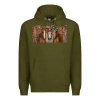 Army Green Horses with serape and leopard Premium Hoodie - RanaPortraitStore