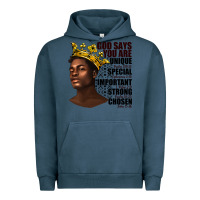 Pigment Midnight Navy afro man god says you are Urban Hoodie - texasbilliewilder