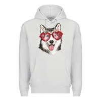 Dove Grey husky with love glasses Premium Hoodie - RanaPortraitStore