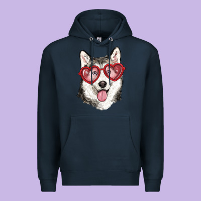 Husky With Love Glasses Premium Hoodie Designed By Ranaportraitstore