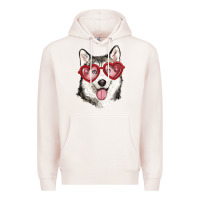 Pale Pink husky with love glasses Premium Hoodie - RanaPortraitStore