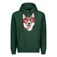 Sports Green husky with love glasses Premium Hoodie - RanaPortraitStore