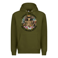 Army Green I Hate Everyone But Coffee Helps With Flowers Premium Hoodie - RanaPortraitStore
