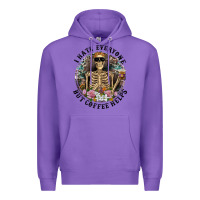 Purple I Hate Everyone But Coffee Helps With Flowers Premium Hoodie - RanaPortraitStore