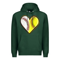 Sports Green baseball and softball heart Premium Hoodie - texasbilliewilder