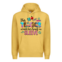 Antique Gold this teacher wears her heart on sleeve Premium Hoodie - AdoDesignShop