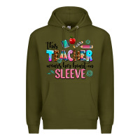 Army Green this teacher wears her heart on sleeve Premium Hoodie - AdoDesignShop