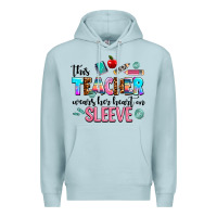 Blue Mist this teacher wears her heart on sleeve Premium Hoodie - AdoDesignShop