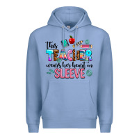 Colony Blue this teacher wears her heart on sleeve Premium Hoodie - AdoDesignShop