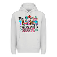 Dove Grey this teacher wears her heart on sleeve Premium Hoodie - AdoDesignShop