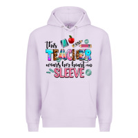 Lilac this teacher wears her heart on sleeve Premium Hoodie - AdoDesignShop