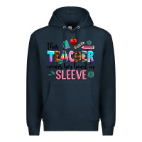 Navy this teacher wears her heart on sleeve Premium Hoodie - AdoDesignShop