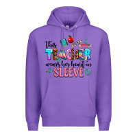 Purple this teacher wears her heart on sleeve Premium Hoodie - AdoDesignShop