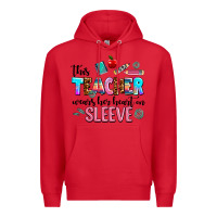 Red this teacher wears her heart on sleeve Premium Hoodie - AdoDesignShop