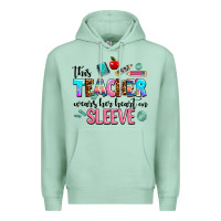 Seafoam this teacher wears her heart on sleeve Premium Hoodie - AdoDesignShop