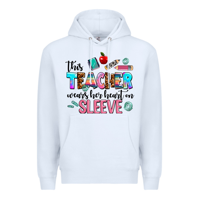 This Teacher Wears Her Heart On Sleeve Premium Hoodie by AdoDesignShop | Teevron