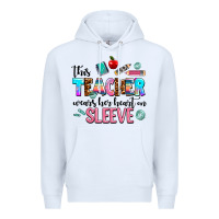 White this teacher wears her heart on sleeve Premium Hoodie - AdoDesignShop