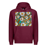 Burgundy Leopard And Tiger Daisy Premium Hoodie - RanaPortraitStore