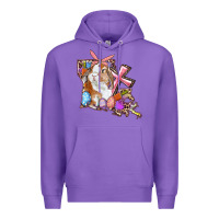 Purple Louisiana Map Easter Bunny And Cross Premium Hoodie - RanaPortraitStore