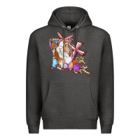 Charcoal Heather Louisiana Map Easter Bunny And Cross Premium Hoodie - RanaPortraitStore