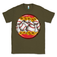 Army Green baseball with sunflower round earrings Classic Tee - BundleAndBundleShop