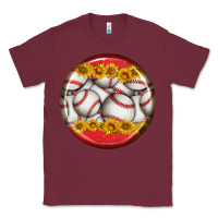 Burgundy baseball with sunflower round earrings Classic Tee - BundleAndBundleShop
