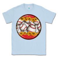 Dusty Blue baseball with sunflower round earrings Classic Tee - BundleAndBundleShop
